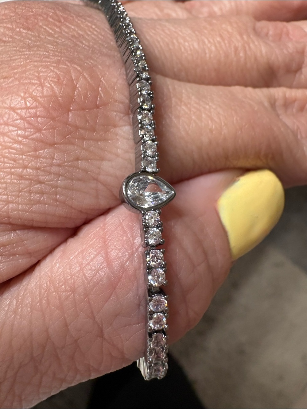 Hematite Teardrop Tennis Bracelet with Clear Stones - bomb party April bracelet